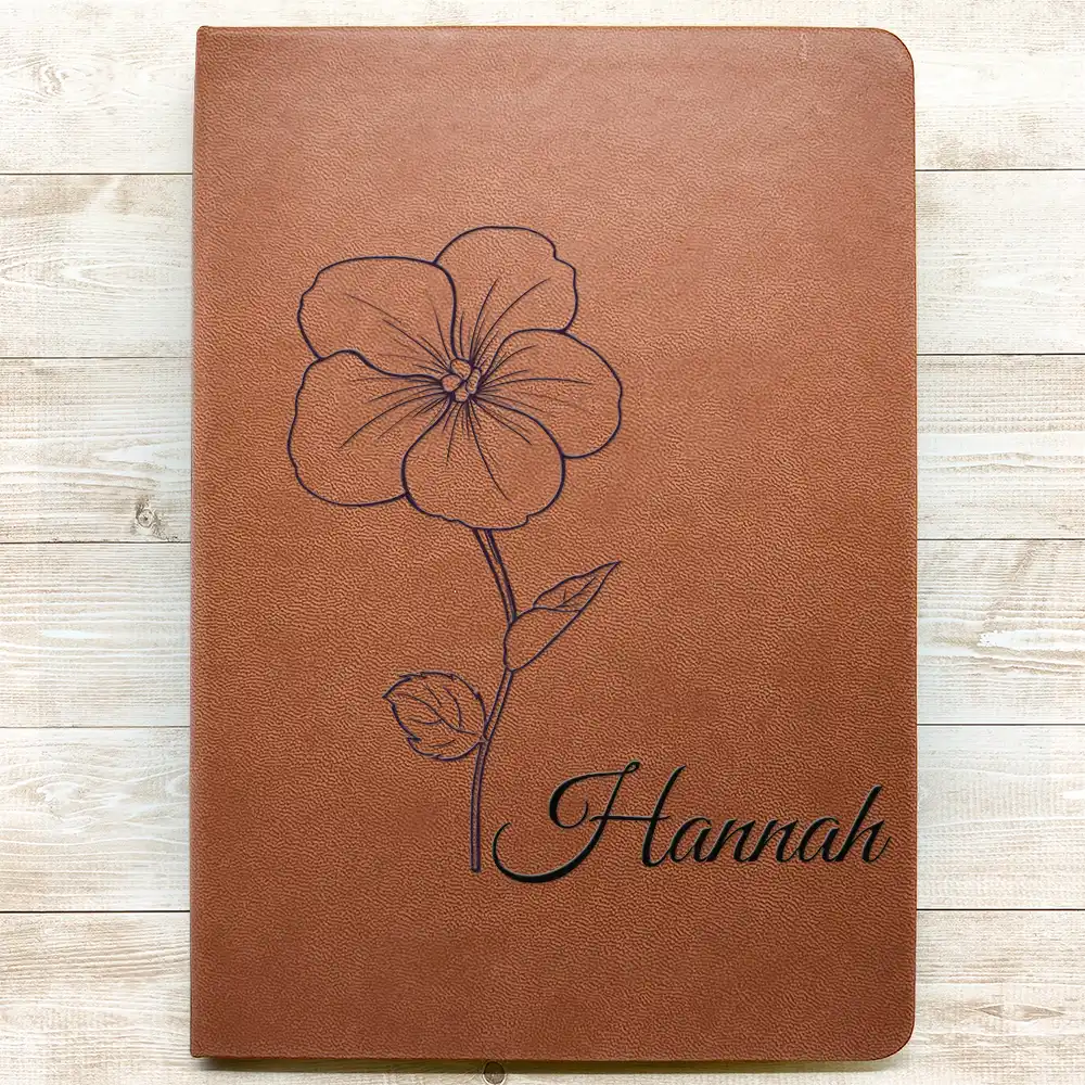 Birth Month Flowers Sketch Bloom Where You're Planted - Personalized Leather Journal - Image 3