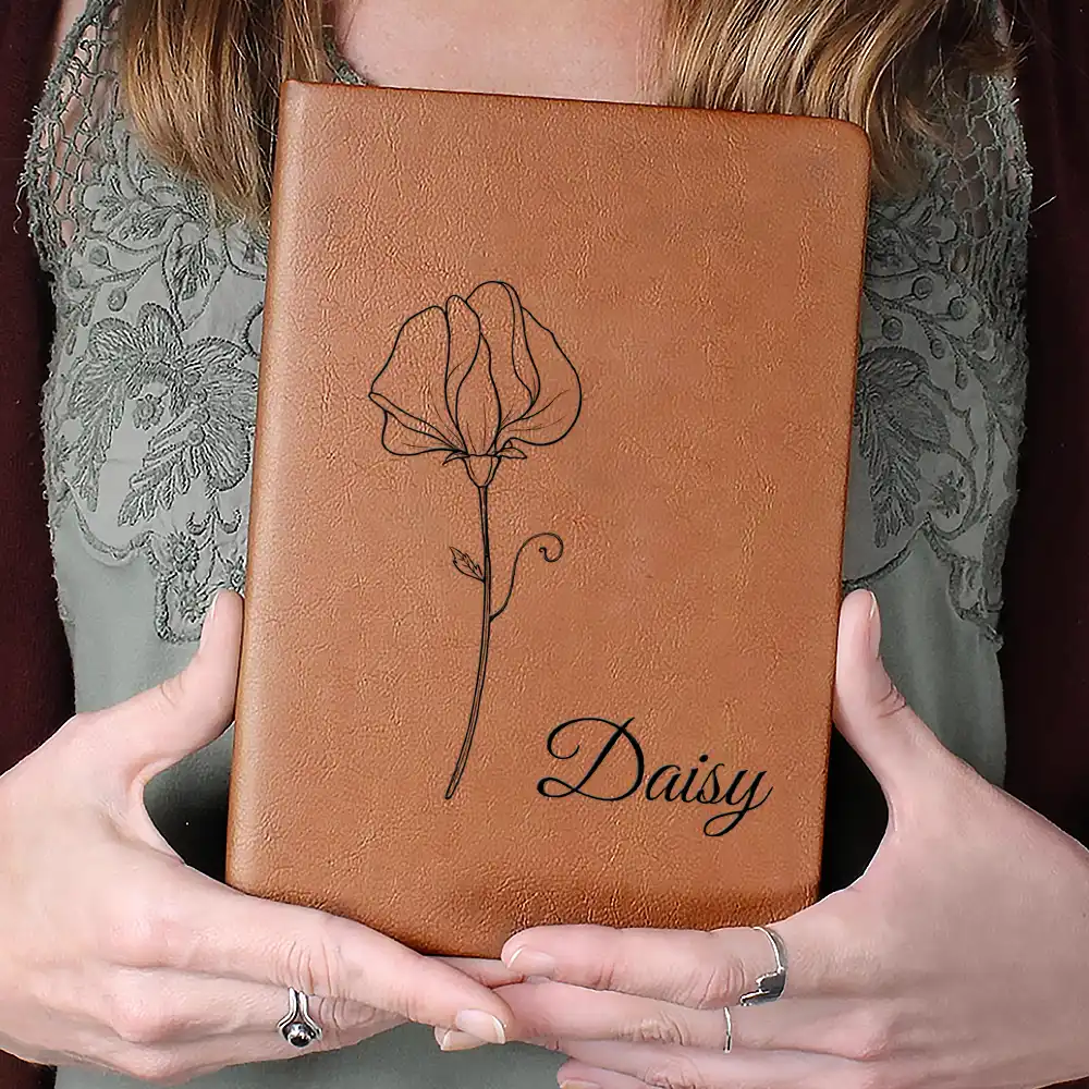 Birth Month Flowers Sketch Bloom Where You're Planted - Personalized Leather Journal - Image 4