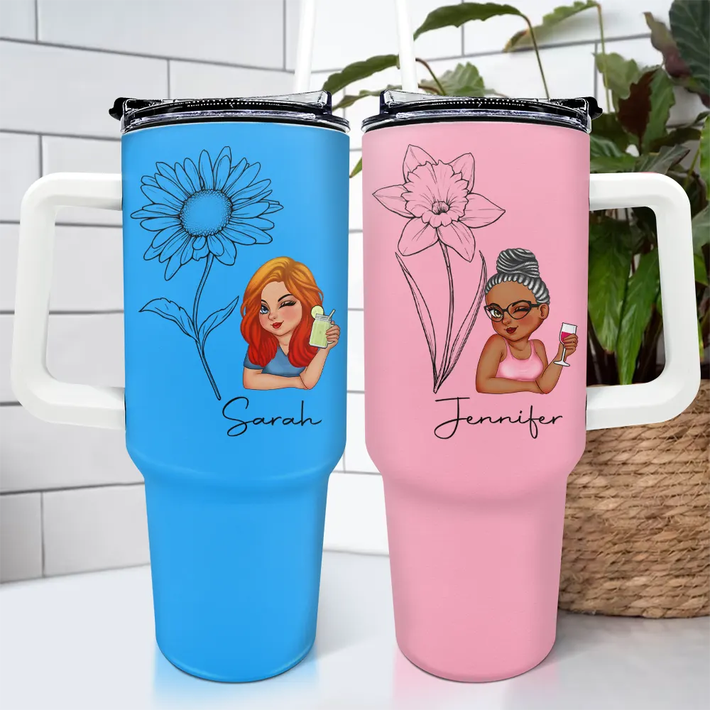 Birth Month Flowers Sketch Girl Bloom Where You're Planted - Personalized 40oz Tumbler With Straw - Image 4