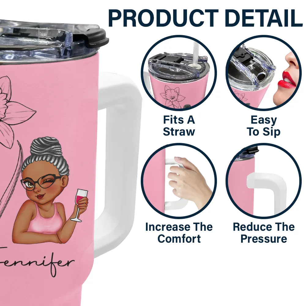 Birth Month Flowers Sketch Girl Bloom Where You're Planted - Personalized 40oz Tumbler With Straw - Image 5