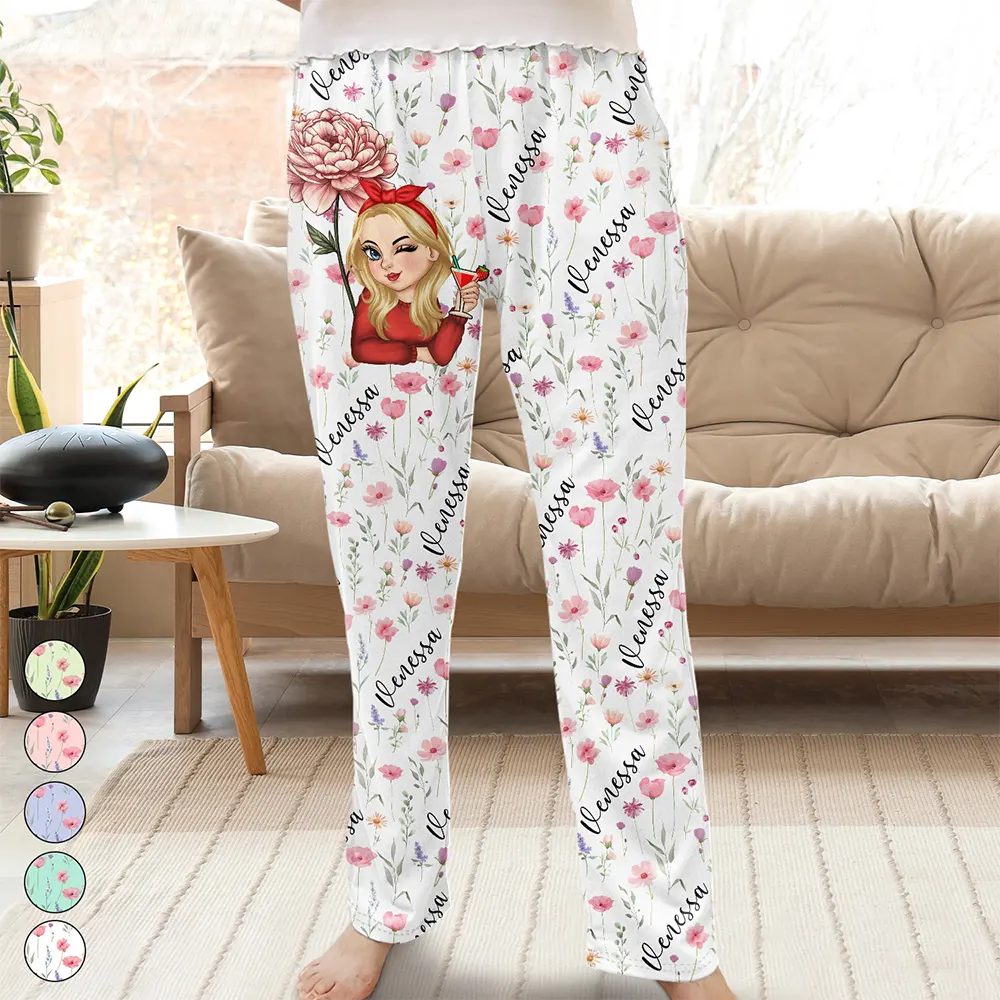 Birth Month Flowers Turban Woman - Personalized Pajama Pants