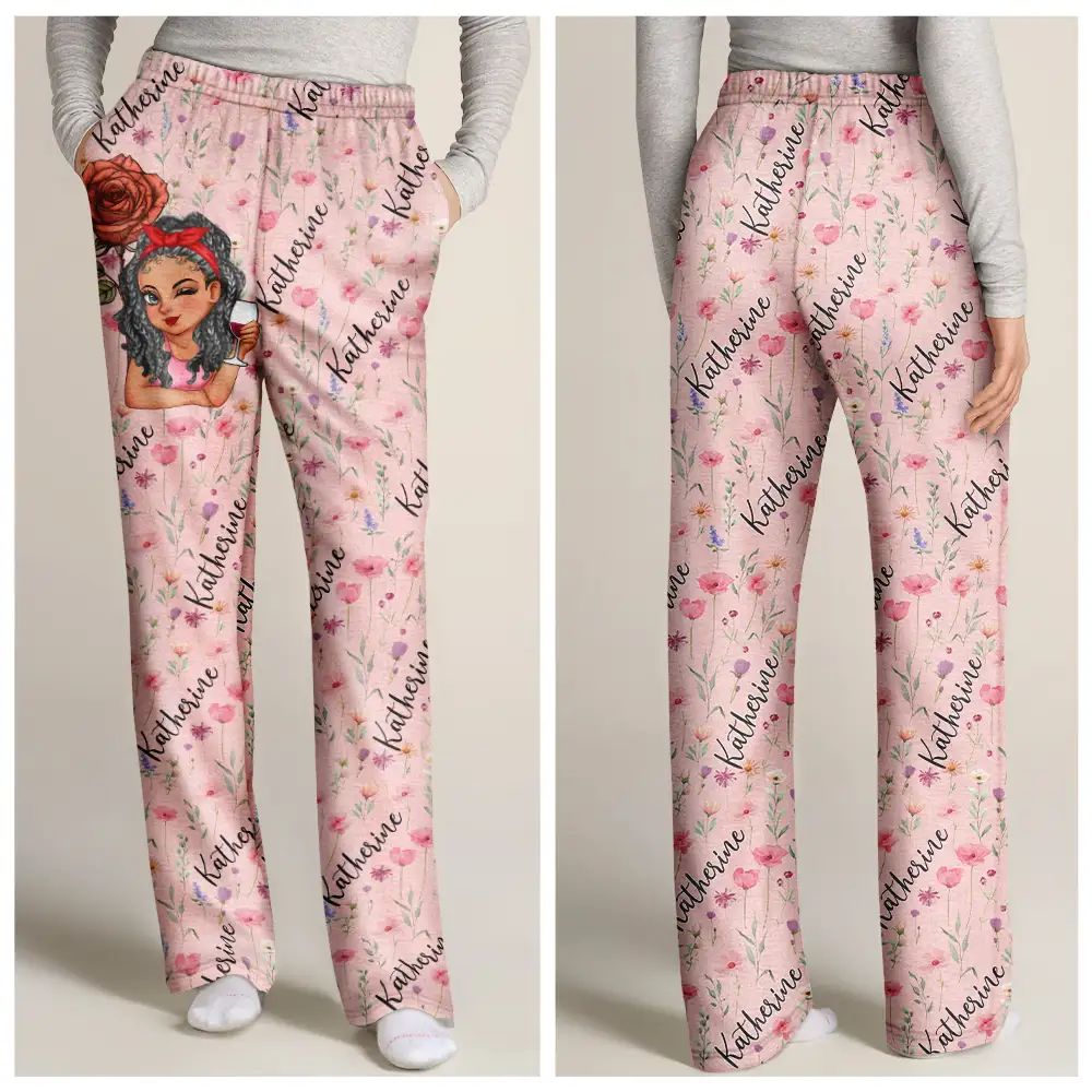 Birth Month Flowers Turban Woman - Personalized Pajama Pants - Image 2