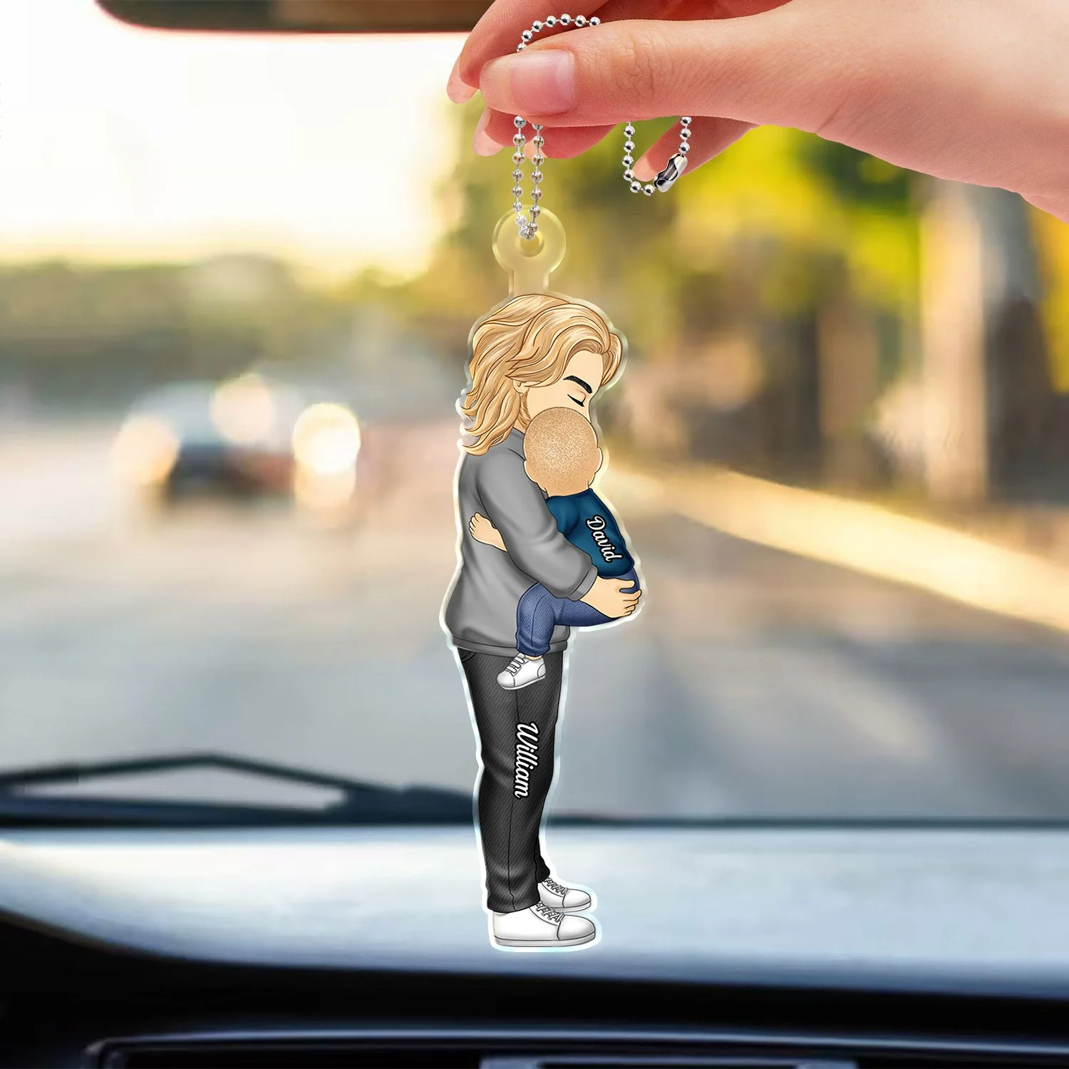 Birthday, Loving Gift For Mom, Dad, Grandma, Grandpa - Chibi Carry Child - Personalized Acrylic Car Hanger - Image 3