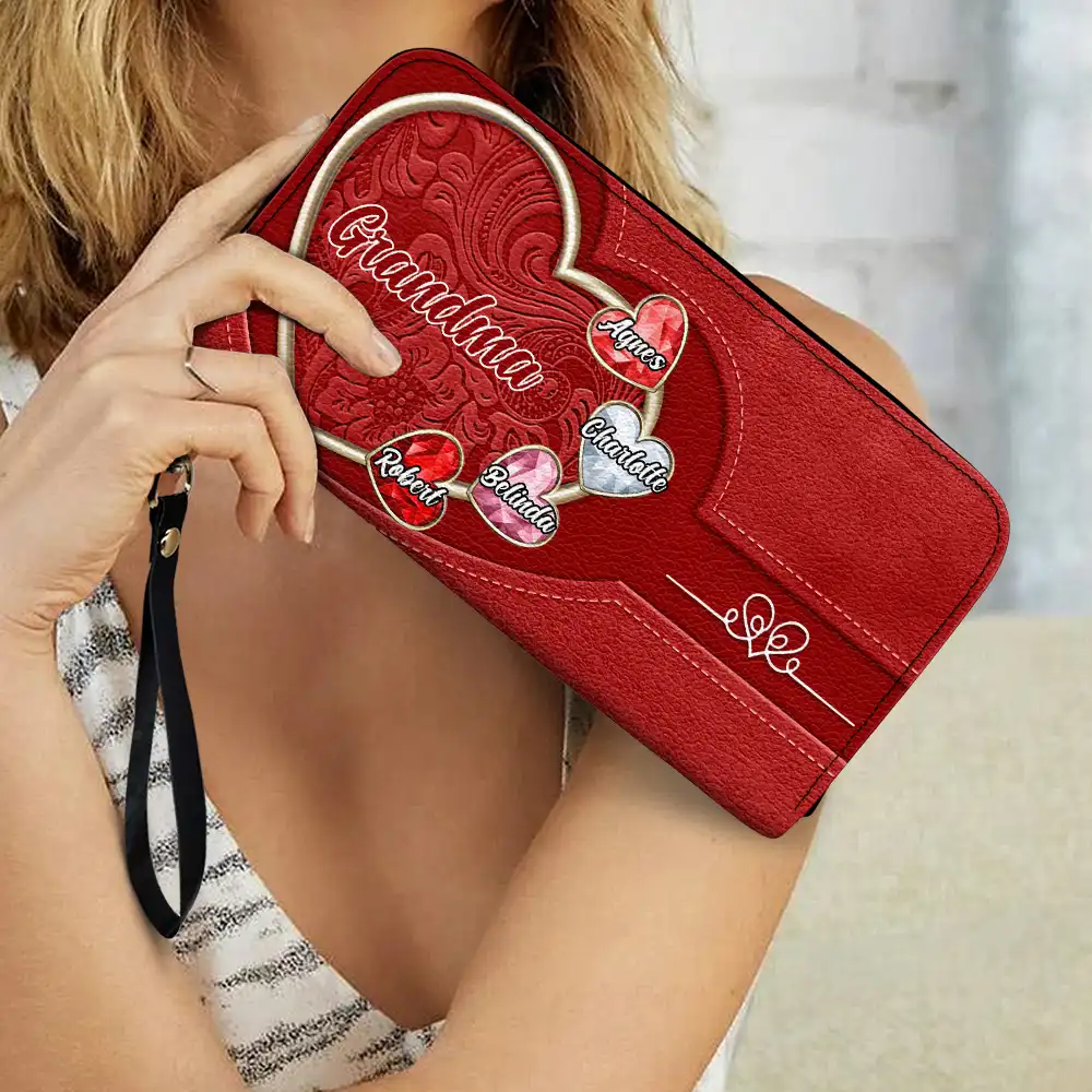 Birthstone Grandma And Mom's Precious Gems - Personalized Leather Long Wallet - Image 3