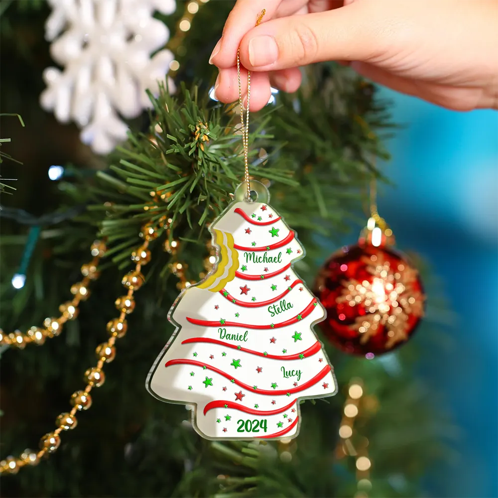 Bitten Christmas Tree Cake For Family With Kid Baby Name - Personalized Custom Shaped Acrylic Ornament - Image 4