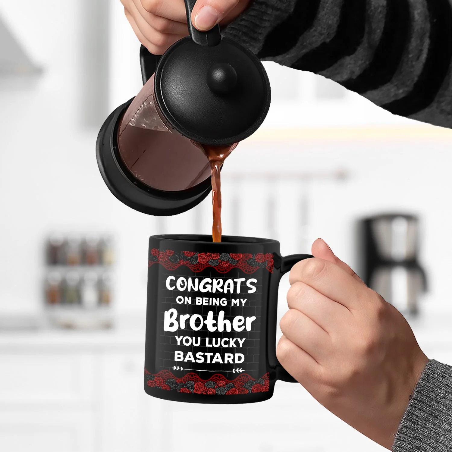 Black Rose Sibling Congrats On Being My Brother - Gift For Sibling - Personalized Black Mug - Image 5