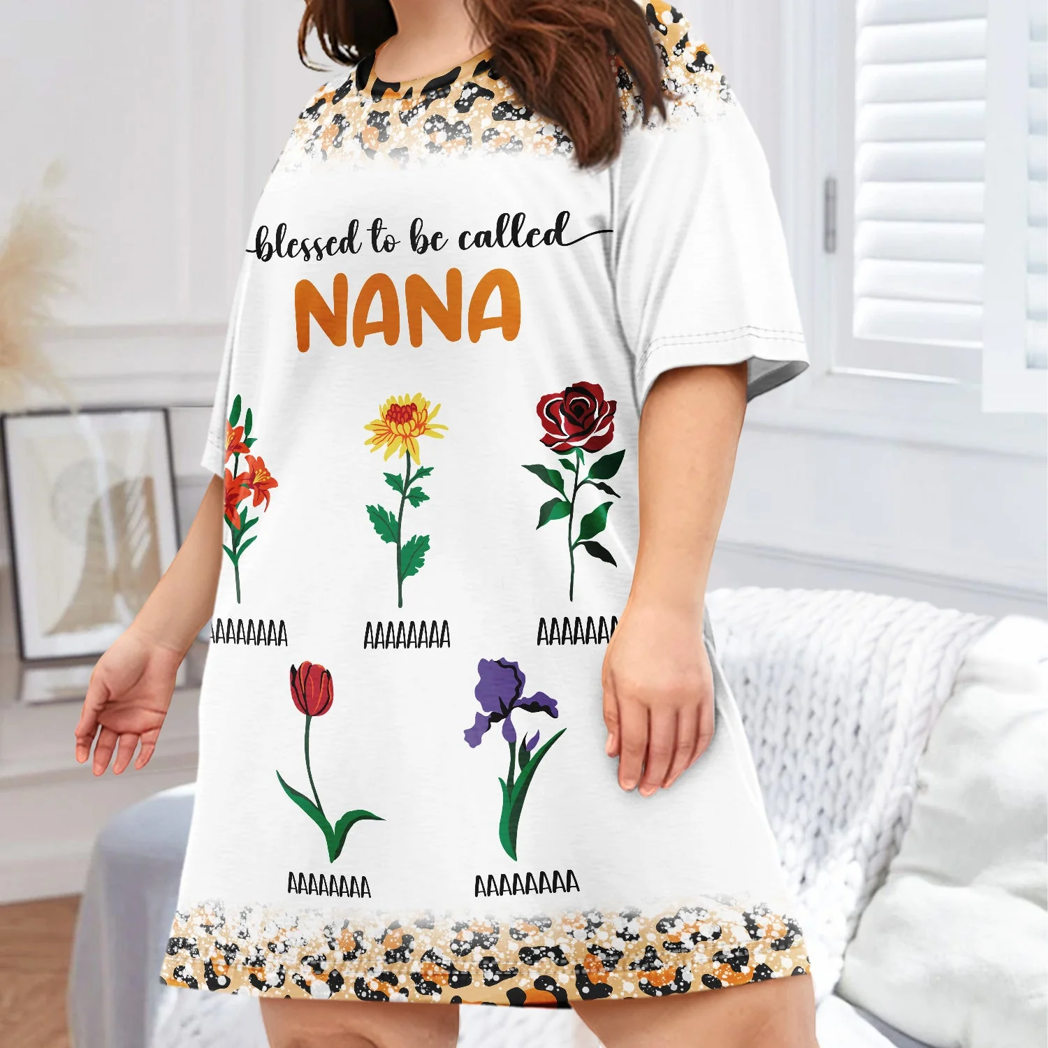 Blessed To Be Called Birth Flowers - Gift For Grandma, Mom, Mother - Personalized Women's Sleep Tee - Image 3
