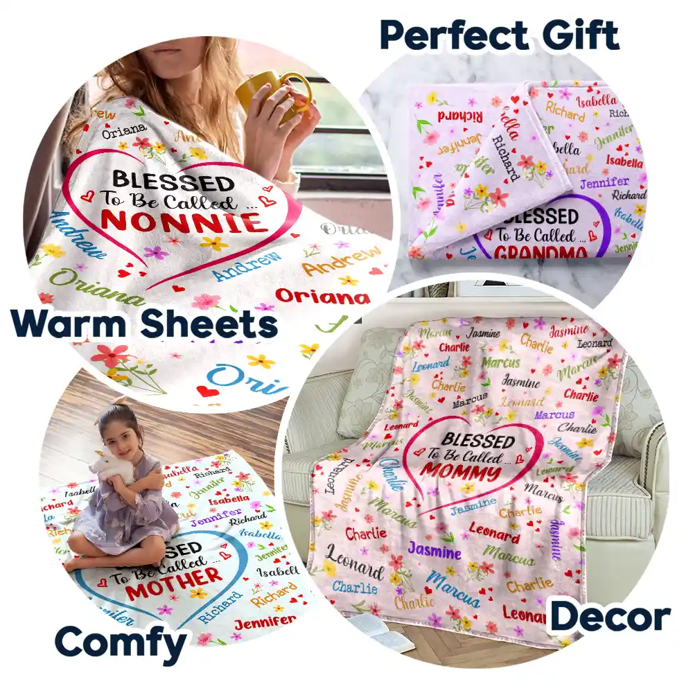 Blessed To Be Called Grandma Nana - Personalized Fleece Blanket, Sherpa Blanket - Image 5