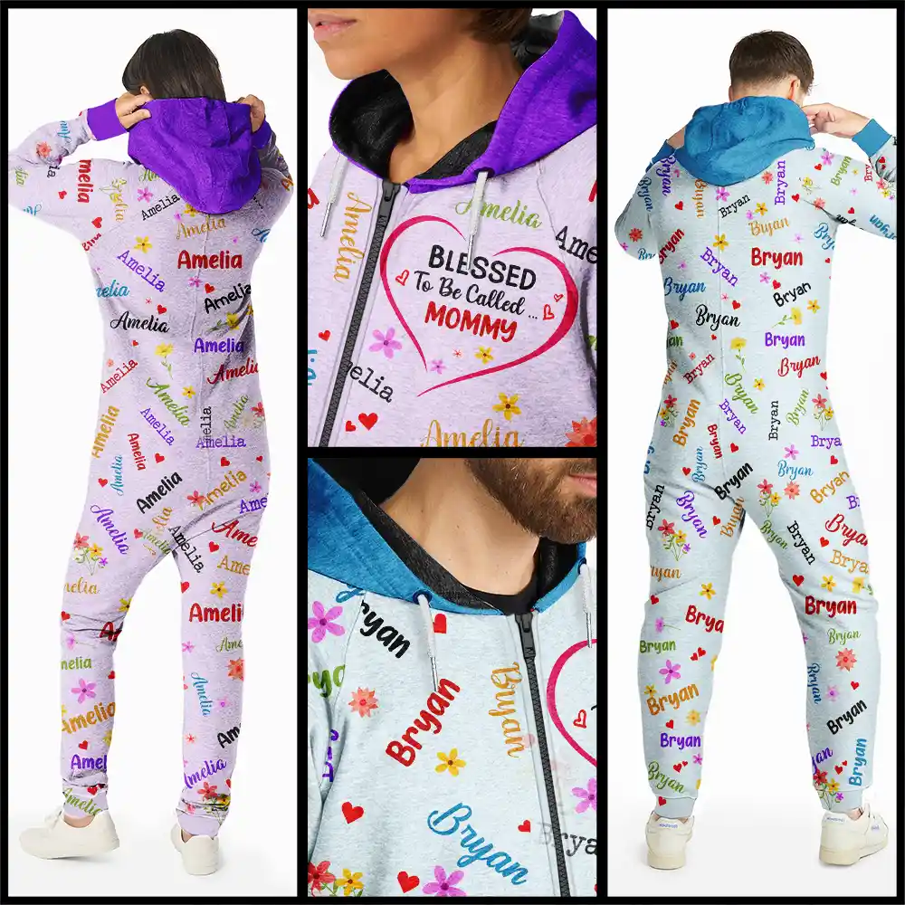 Blessed To Be Called Grandma Nana - Personalized Overall Onesie Hooded Jumpsuit - Image 2