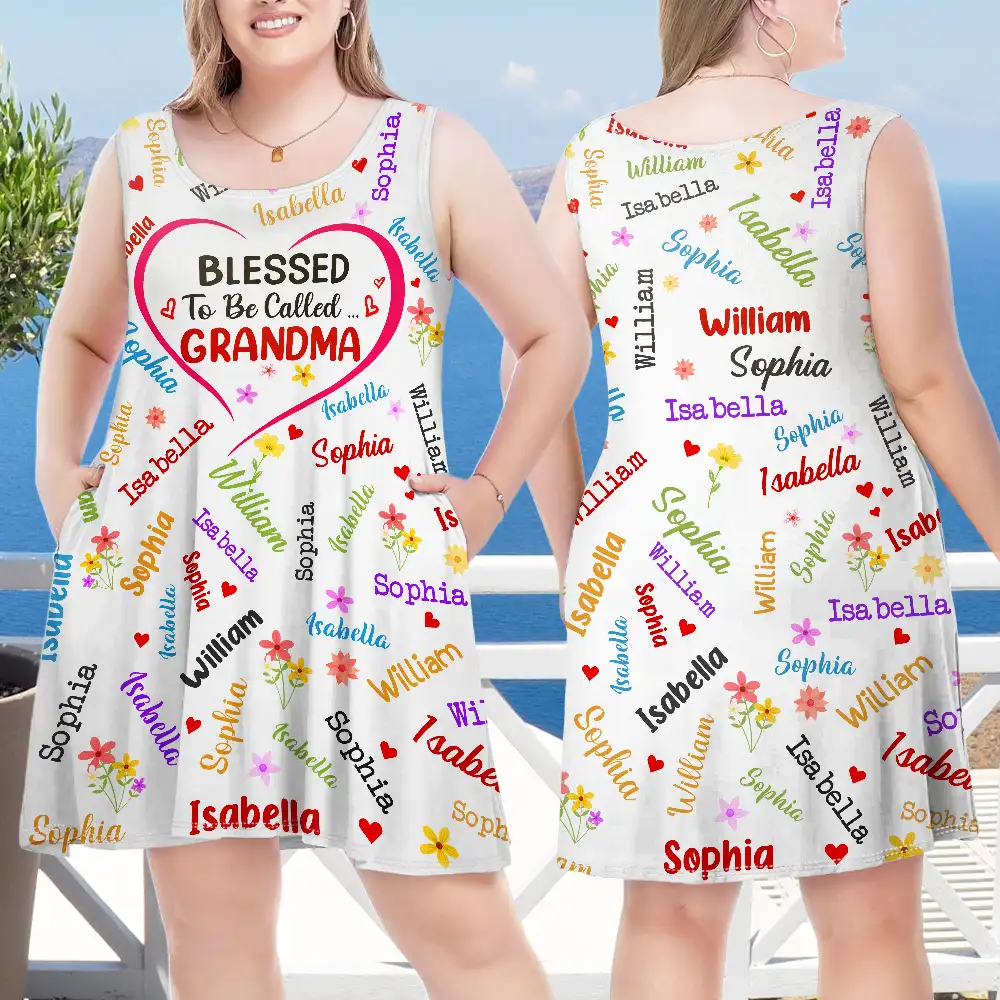 Blessed To Be Called Grandma Nana - Personalized Sleeveless Tank Dress