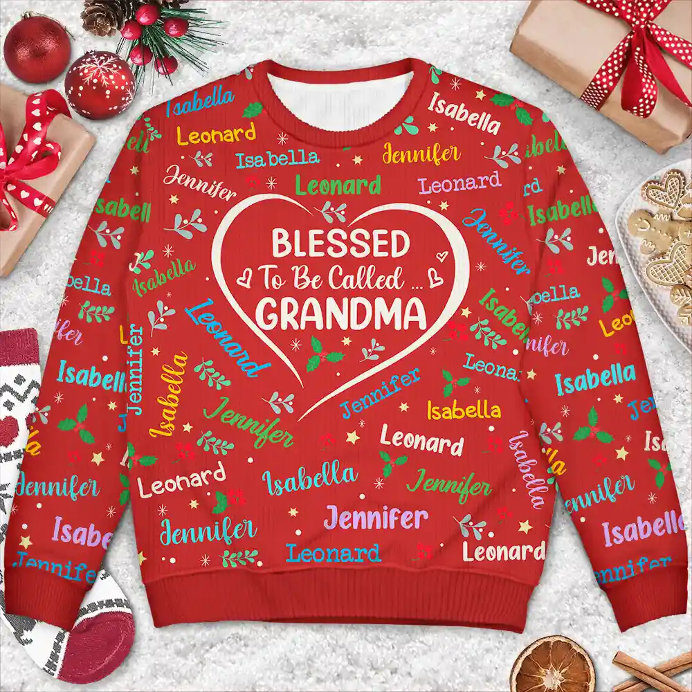 Blessed To Be Called Grandma Nana - Personalized Unisex Ugly Sweater - Image 3