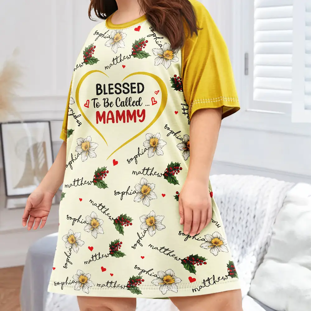 Blessed To Be Called Mom Grandma Nana Birth Month Flowers - Personalized Women's Sleep Tee - Image 3