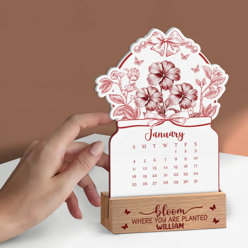 Bloom Where You Are Planted - Personalized Calendar With Wooden Stand - Image 3