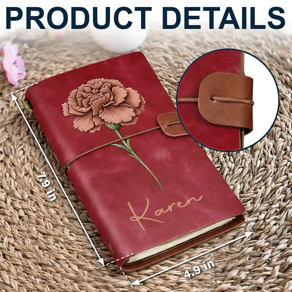 Bloom Where You're Planted Texture Effect Birth Flowers - Personalized Leather Vintage Journal - Image 3