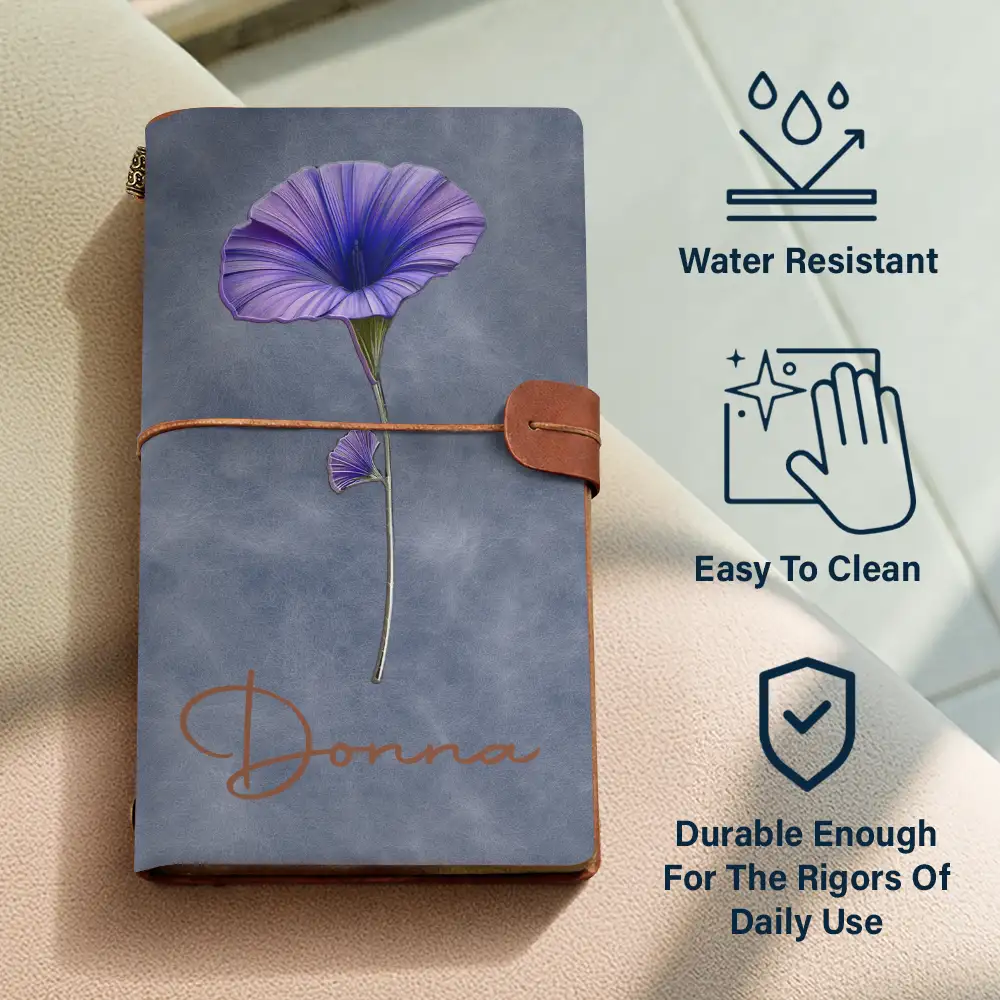 Bloom Where You're Planted Texture Effect Birth Flowers - Personalized Leather Vintage Journal - Image 4