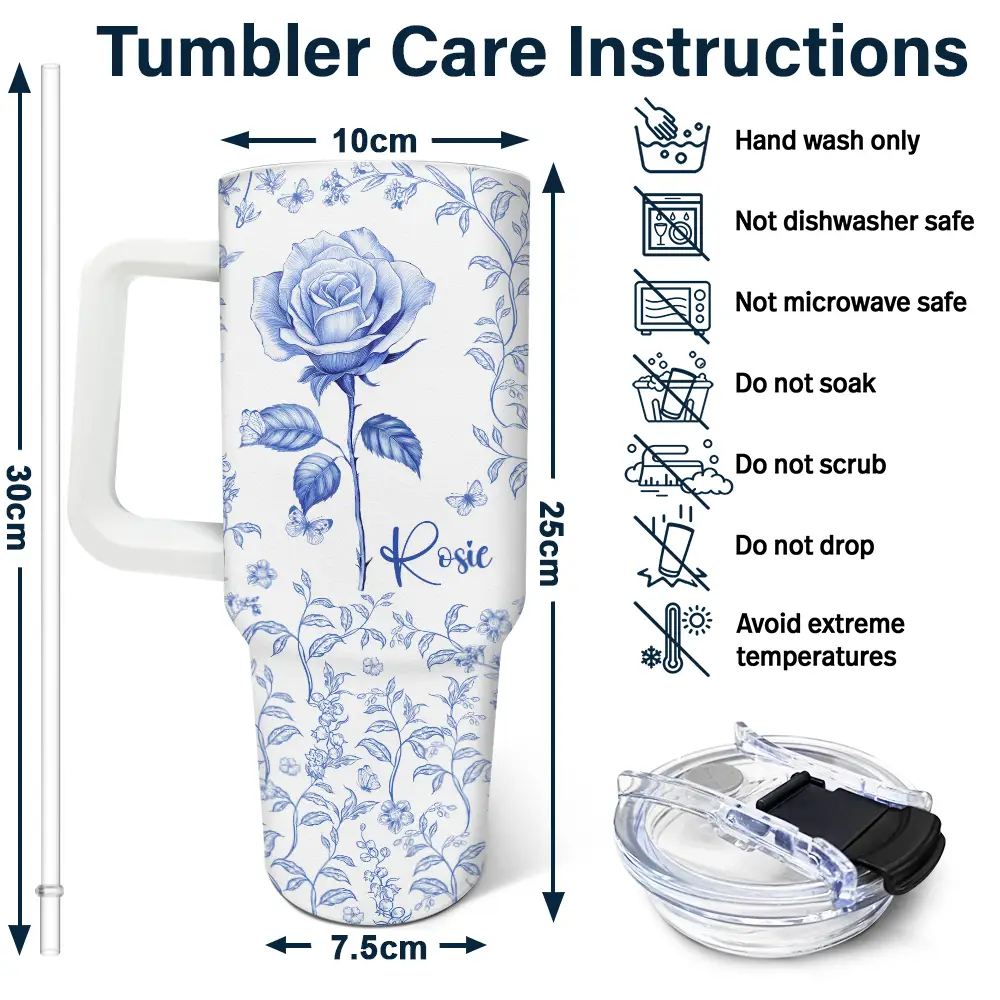 Bloom Where You're Planted Toile Birth Flower - Personalized 40oz Tumbler With Straw - Image 6