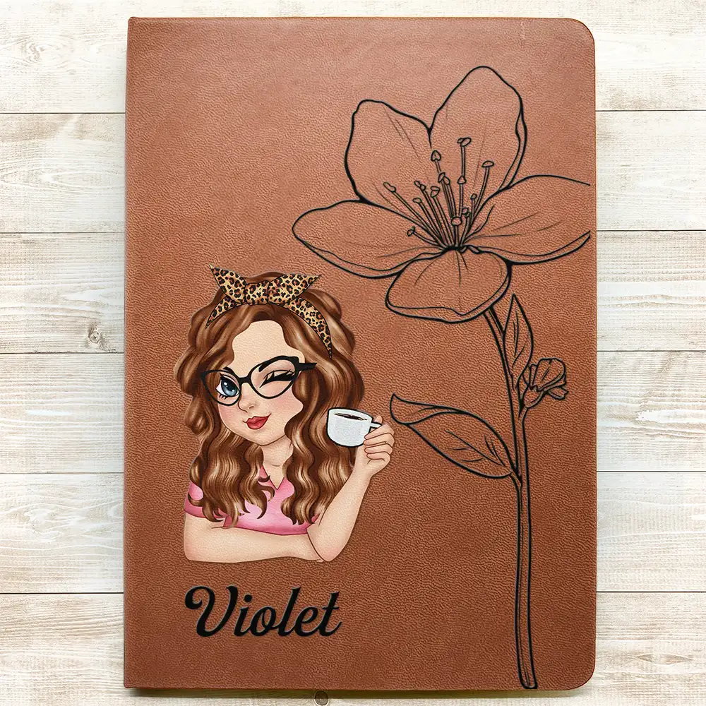 Bloom With Flower And Name - Personalized Leather Journal - Image 3