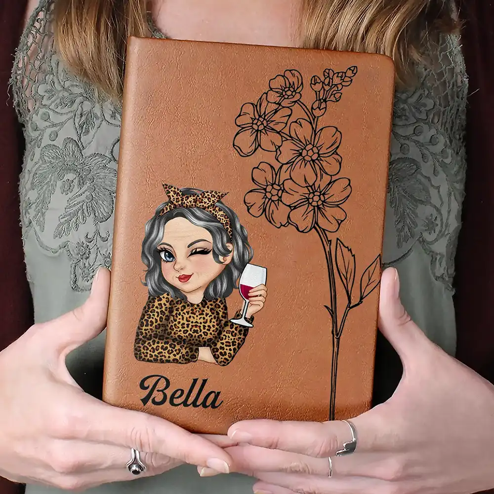 Bloom With Flower And Name - Personalized Leather Journal - Image 4