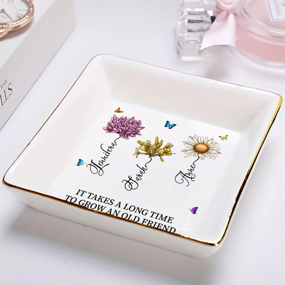 Blooming Birth Flower Grow An Old Friend - Personalized Ring Dish - Image 2