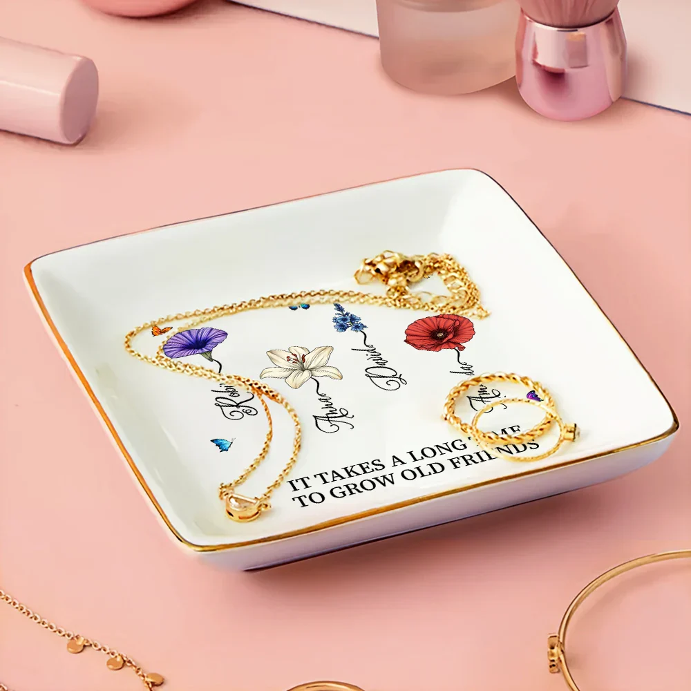 Blooming Birth Flower Grow An Old Friend - Personalized Ring Dish - Image 3