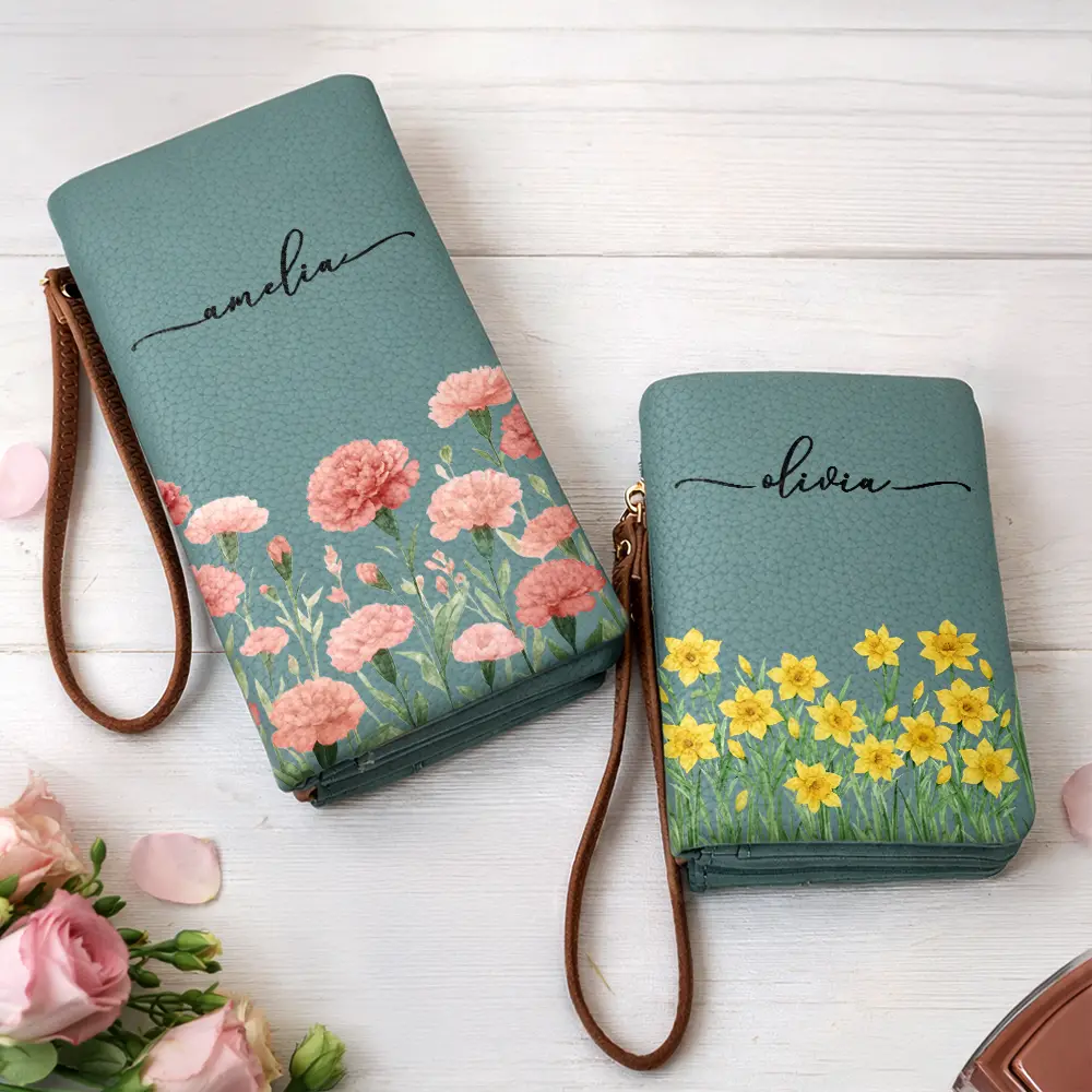Blooming In Love - Personalized Tri-Fold PU Leather Wristlet Wallet - Image 2