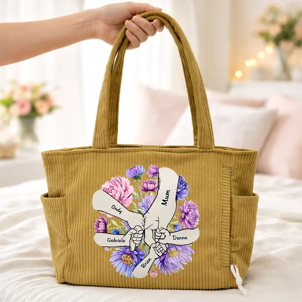 Blooming In Mom's Grandma's Hands - Personalized Corduroy Tote Bag - Image 4