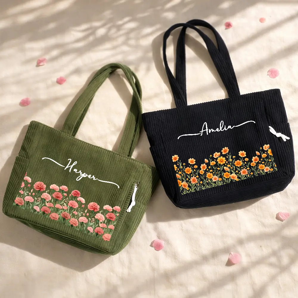 Blooms With Love - Personalized Corduroy Tote Bag - Image 2