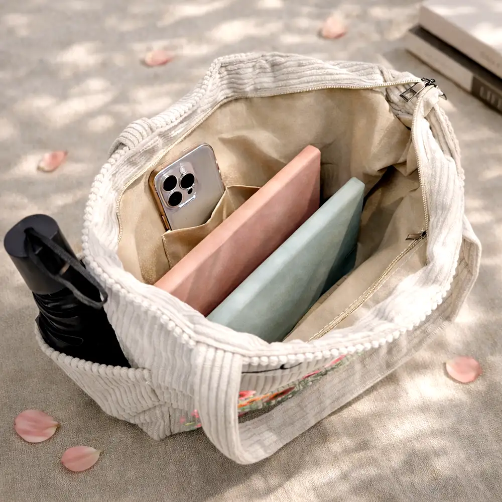 Blooms With Love - Personalized Corduroy Tote Bag - Image 3