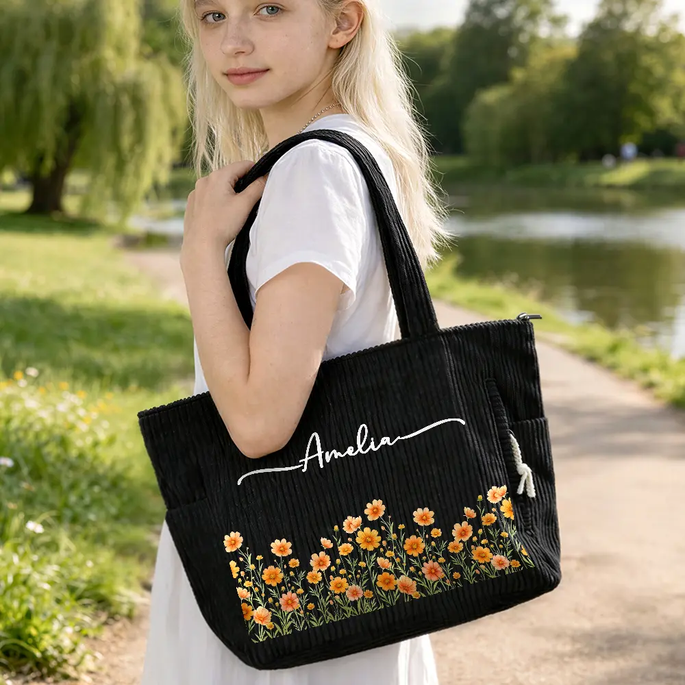 Blooms With Love - Personalized Corduroy Tote Bag - Image 6