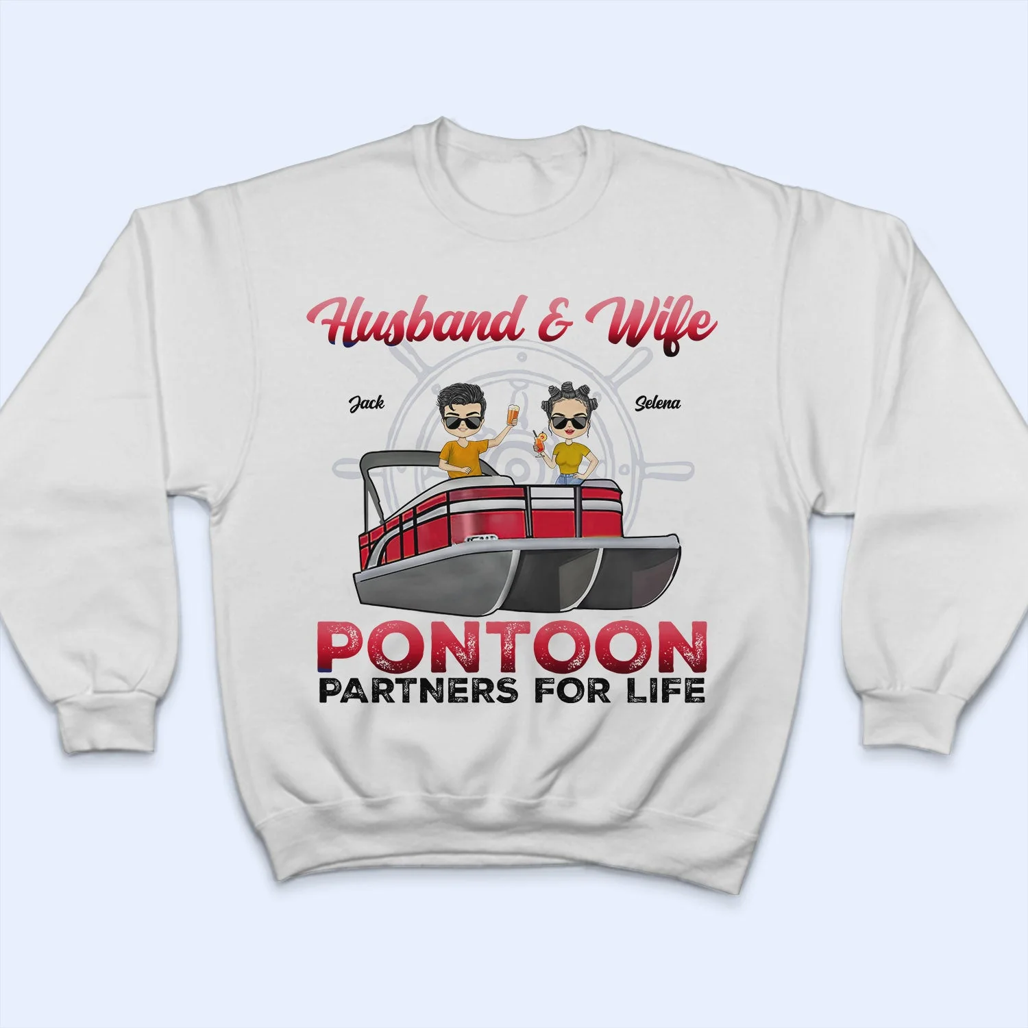 Boating Husband & Wife Pontoon Partners For Life - Traveling, Cruising Gift For Couples, Pontooning Lovers, Beach Lovers, Travelers - Personalized Custom T Shirt - Image 5