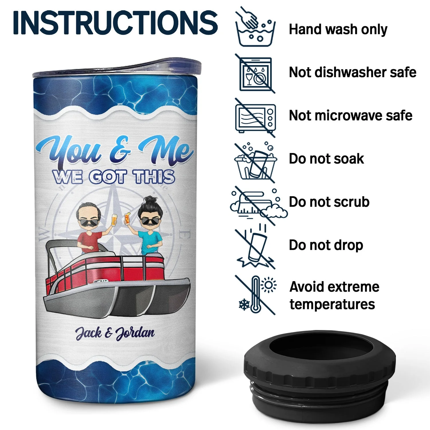 Boating Husband & Wife Pontoon Partners For Life - Traveling, Cruising Gift For Couples, Pontooning Lovers, Lake Lovers, Travelers - Personalized Custom 4 In 1 Can Cooler Tumbler - Image 5