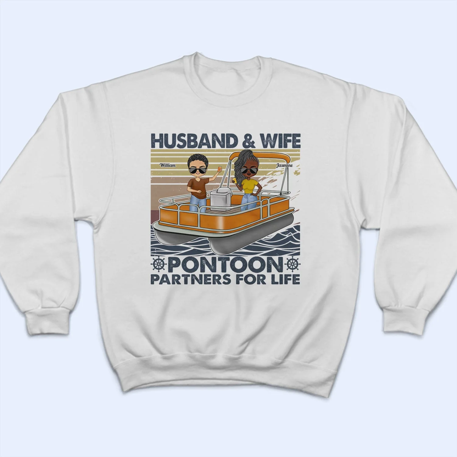 Boating Husband & Wife Pontoon Partners For Life - Traveling, Cruising Gift For Couples, Pontooning Lovers, Lake Lovers, Travelers - Personalized Custom T Shirt - Image 5