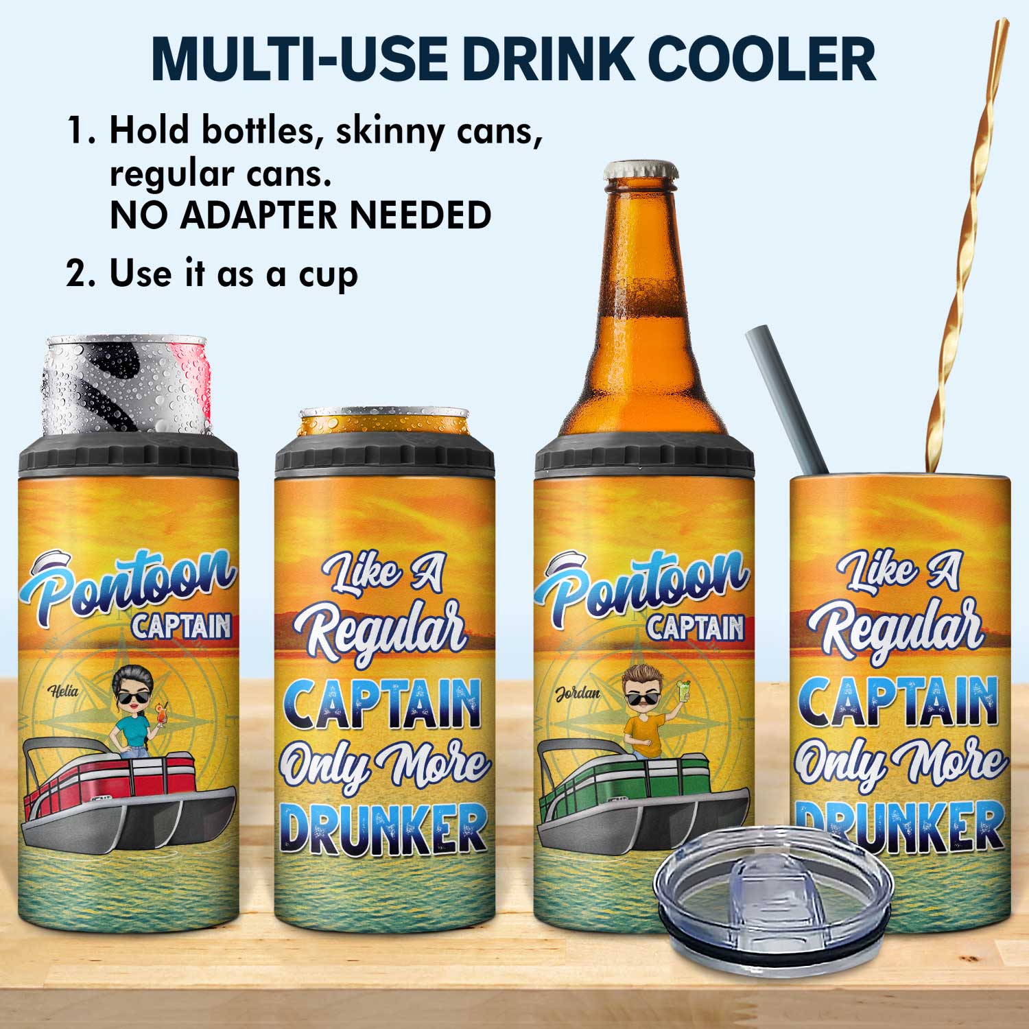 Boating Pontoon Captain - Birthday, Traveling, Cruising Gift For Pontooning Lovers, Beach Lovers, Travelers - Personalized Custom 4 In 1 Can Cooler Tumbler - Image 2