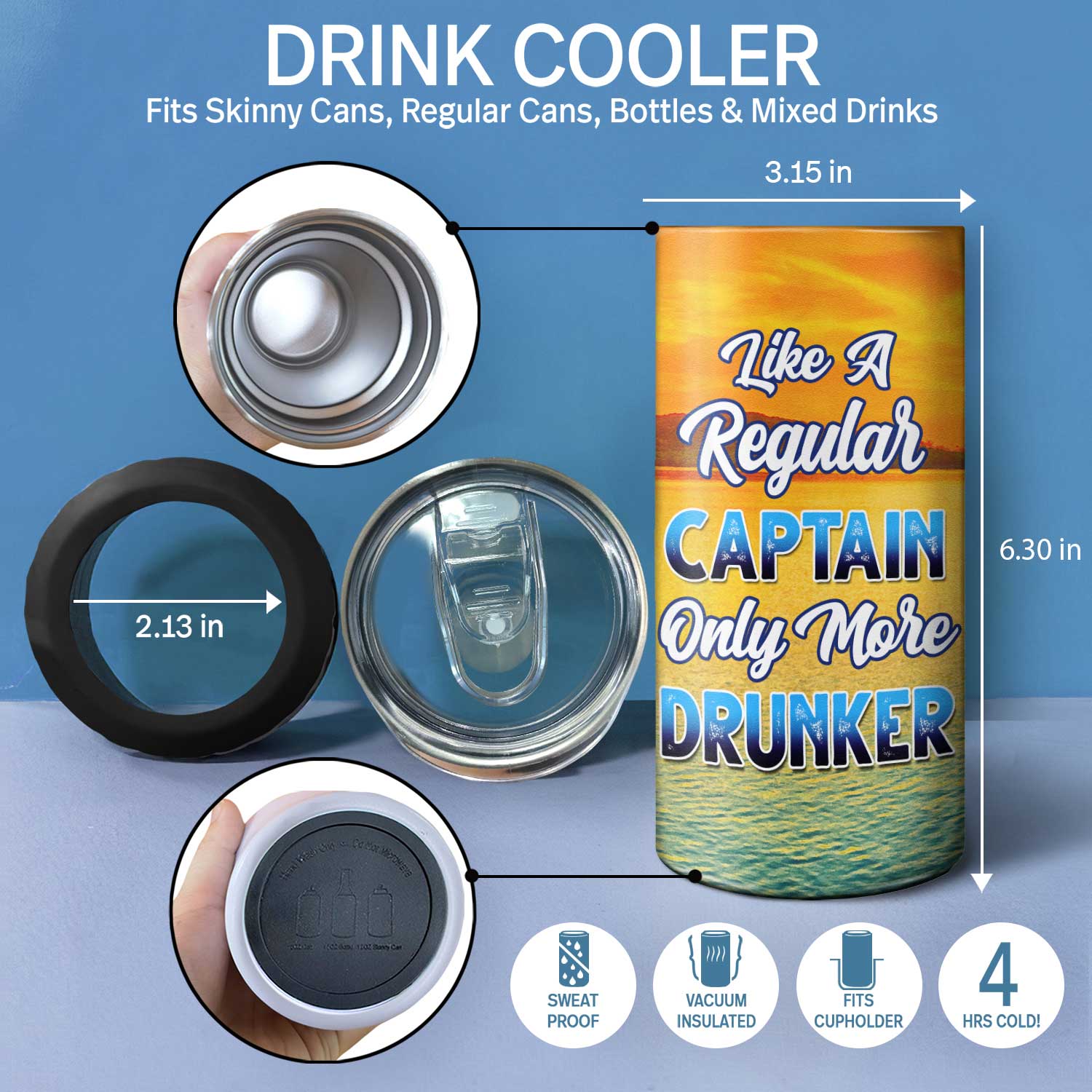 Boating Pontoon Captain - Birthday, Traveling, Cruising Gift For Pontooning Lovers, Beach Lovers, Travelers - Personalized Custom 4 In 1 Can Cooler Tumbler - Image 4