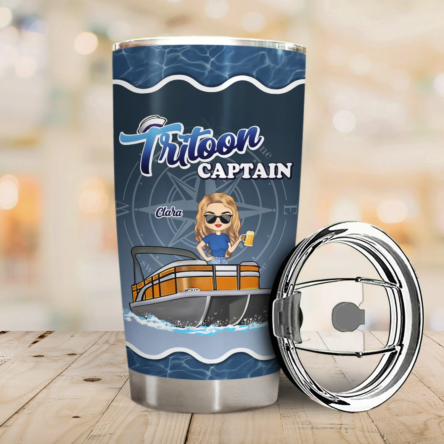 Boating Pontoon Captain - Birthday, Traveling, Cruising Gift For Pontooning Lovers, Beach Lovers, Travelers - Personalized Custom Tumbler - Image 2