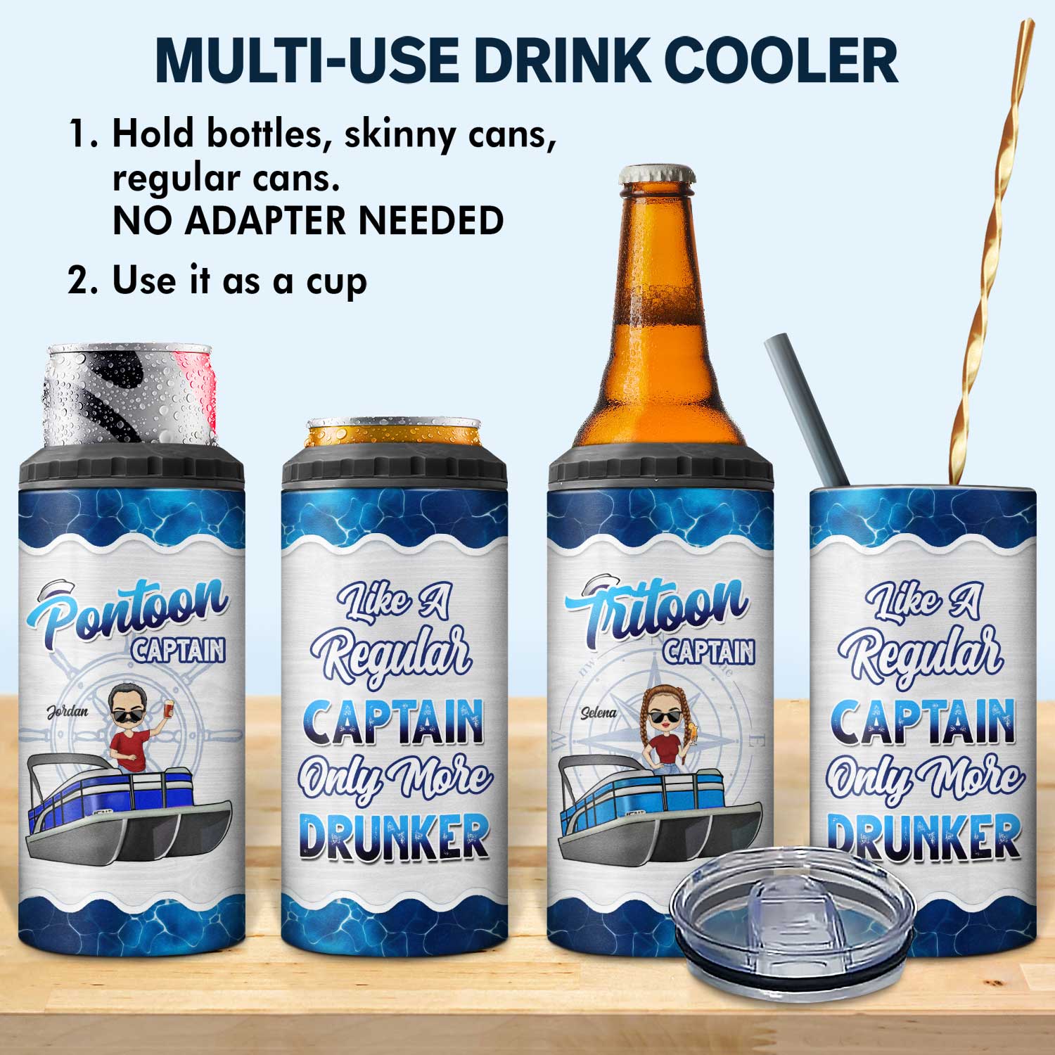 Boating Pontoon Captain - Birthday, Traveling, Cruising Gift For Pontooning Lovers, Lake Lovers, Travelers - Personalized Custom 4 In 1 Can Cooler Tumbler - Image 2