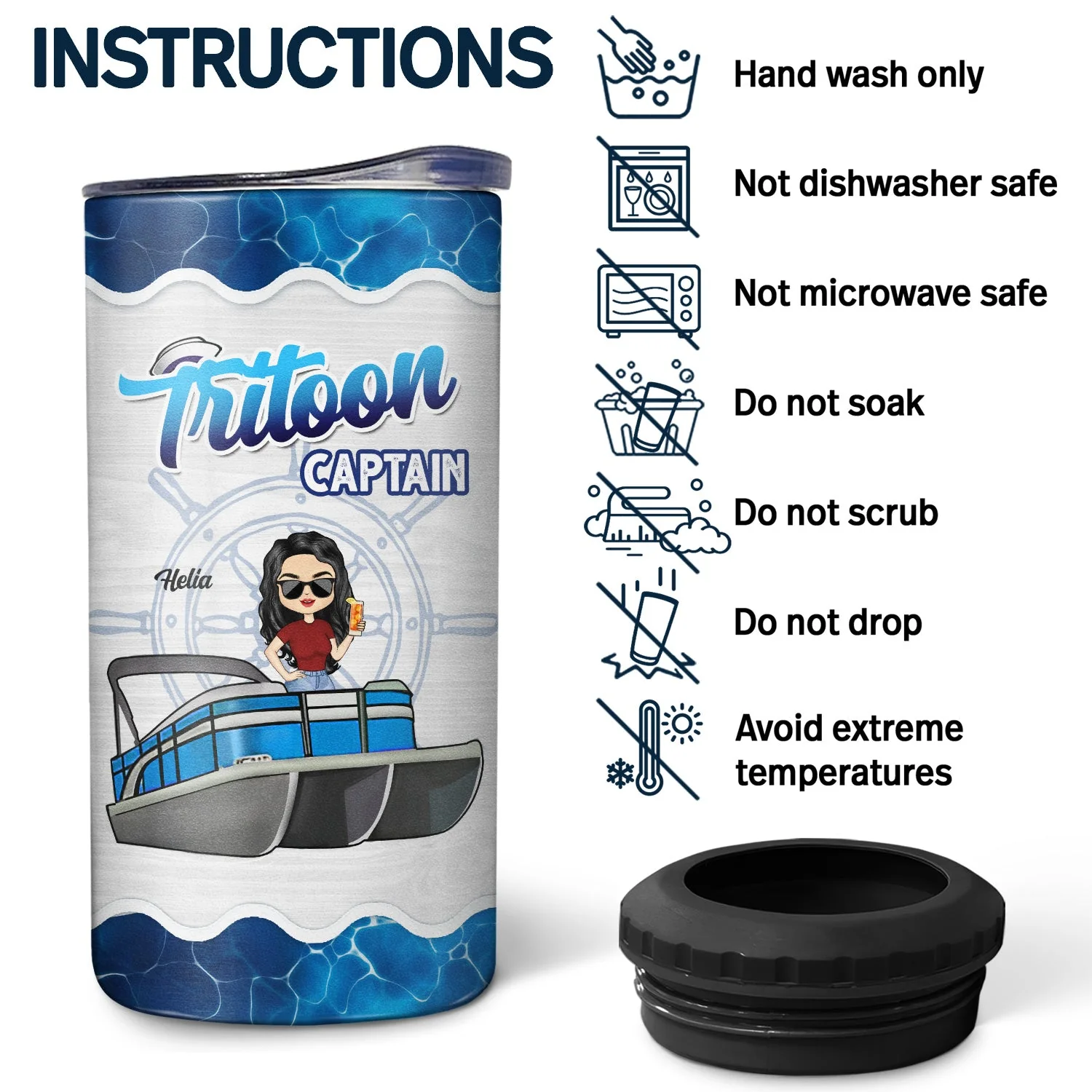 Boating Pontoon Captain - Birthday, Traveling, Cruising Gift For Pontooning Lovers, Lake Lovers, Travelers - Personalized Custom 4 In 1 Can Cooler Tumbler - Image 5