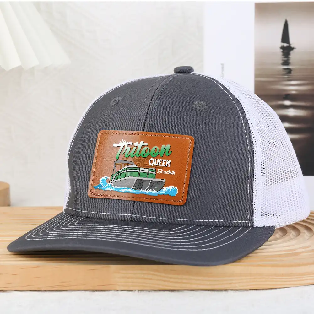 Boating Pontoon Captain Queen - Personalized Leather Patch Hat - Image 4