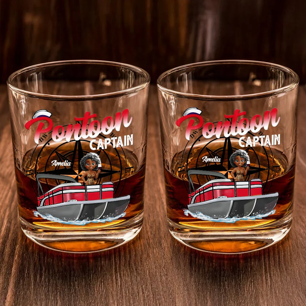 Boating Pontoon Captain Traveling - Personalized Whiskey Glass - Image 2