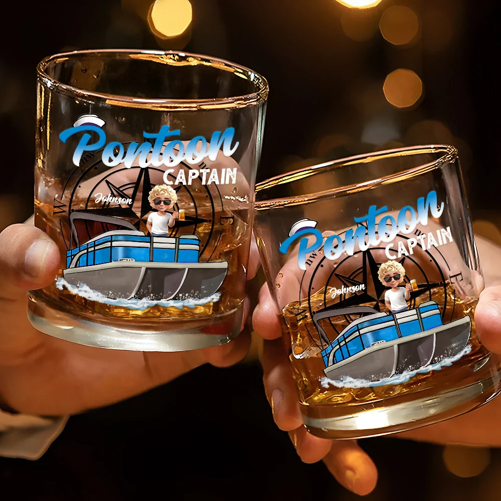 Boating Pontoon Captain Traveling - Personalized Whiskey Glass - Image 3
