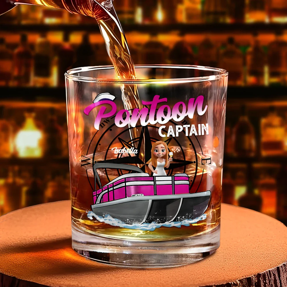 Boating Pontoon Captain Traveling - Personalized Whiskey Glass - Image 4