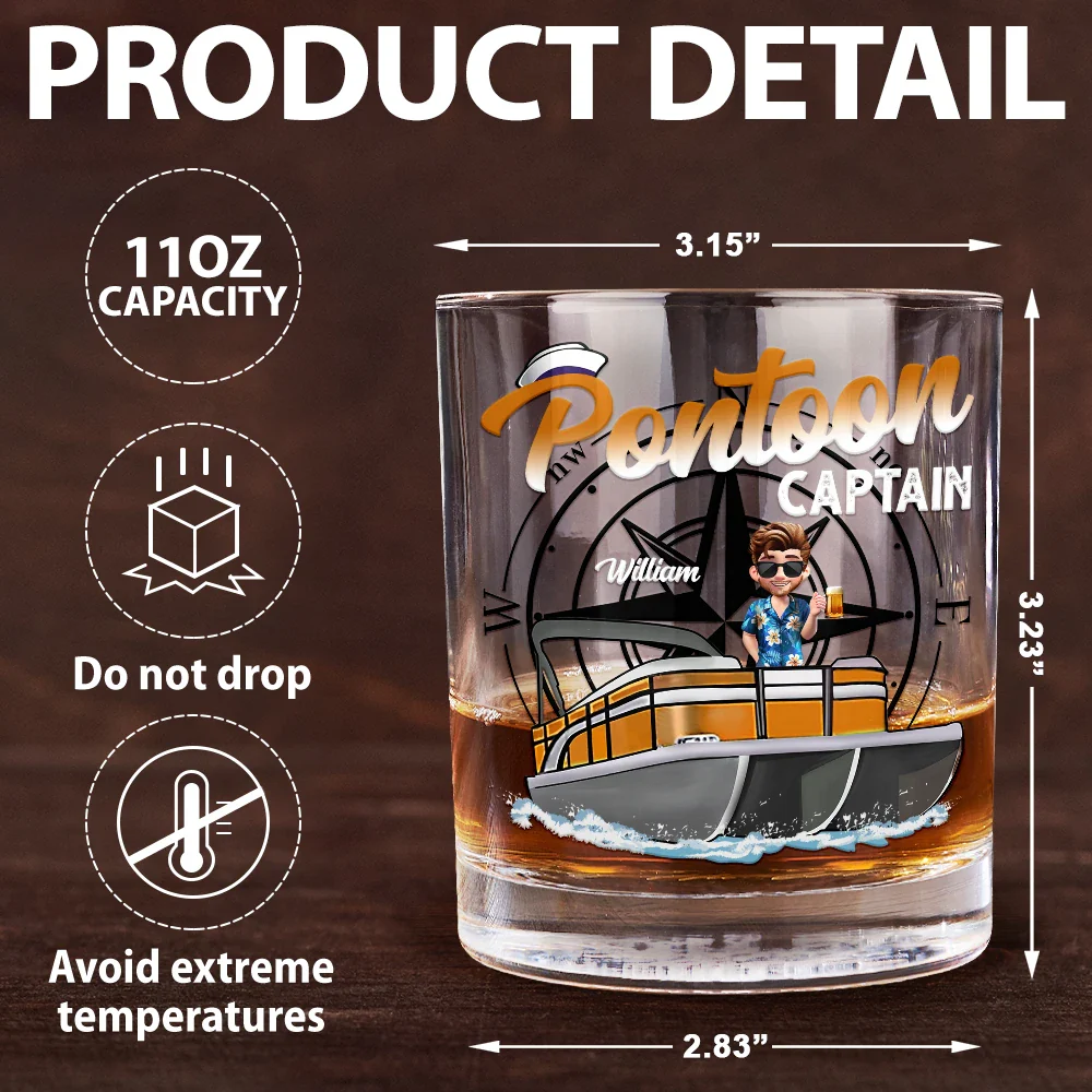 Boating Pontoon Captain Traveling - Personalized Whiskey Glass - Image 5