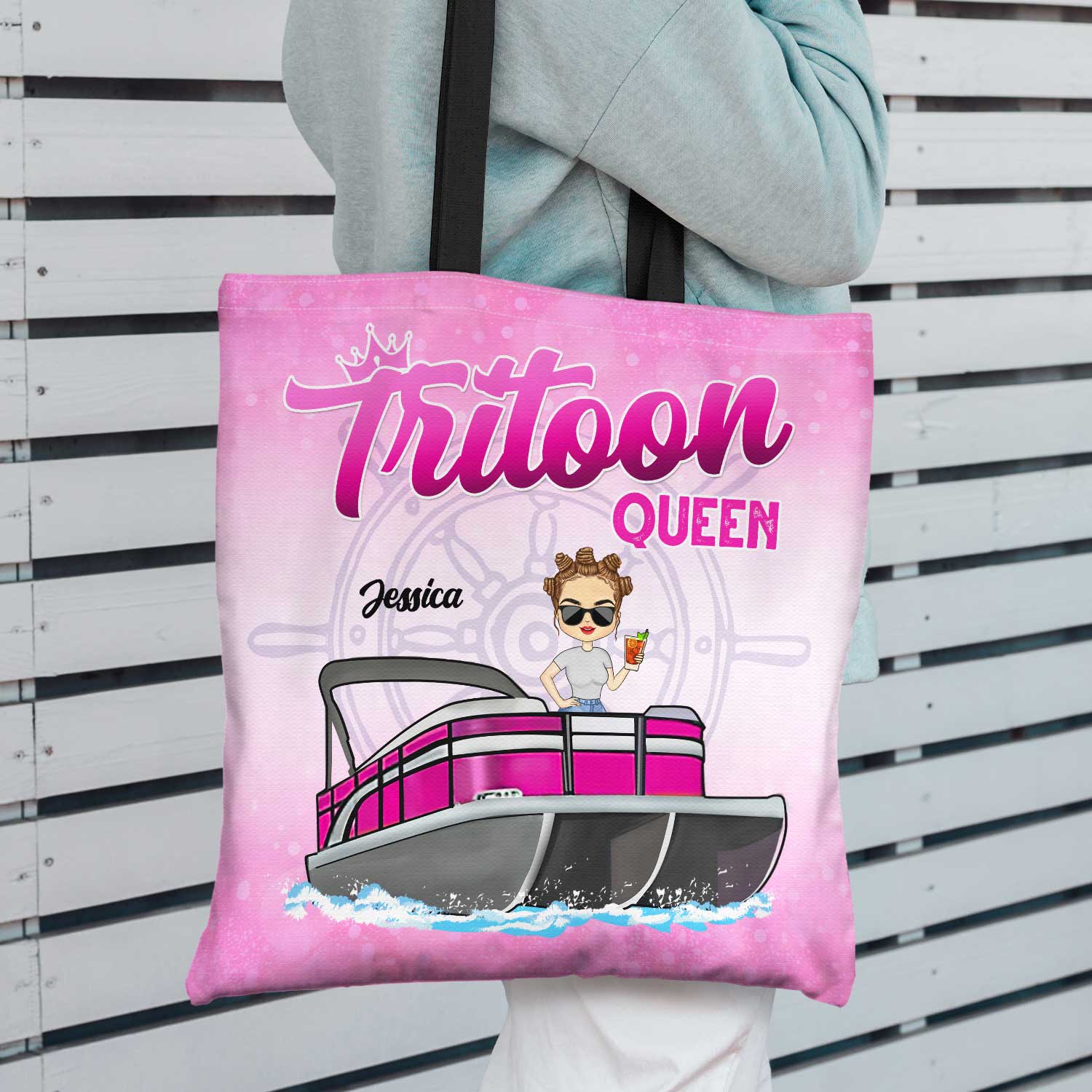 Boating Pontoon Queen - Traveling, Cruising Gift For Pontooning Lovers, Lake Lovers, Travelers, Women - Personalized Custom Zippered Canvas Bag - Image 3