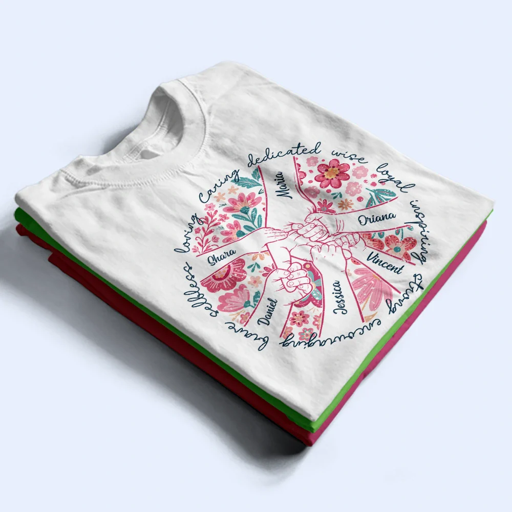 Boho Floral Hand In Hand Grandma Mom - Personalized T Shirt - Image 2