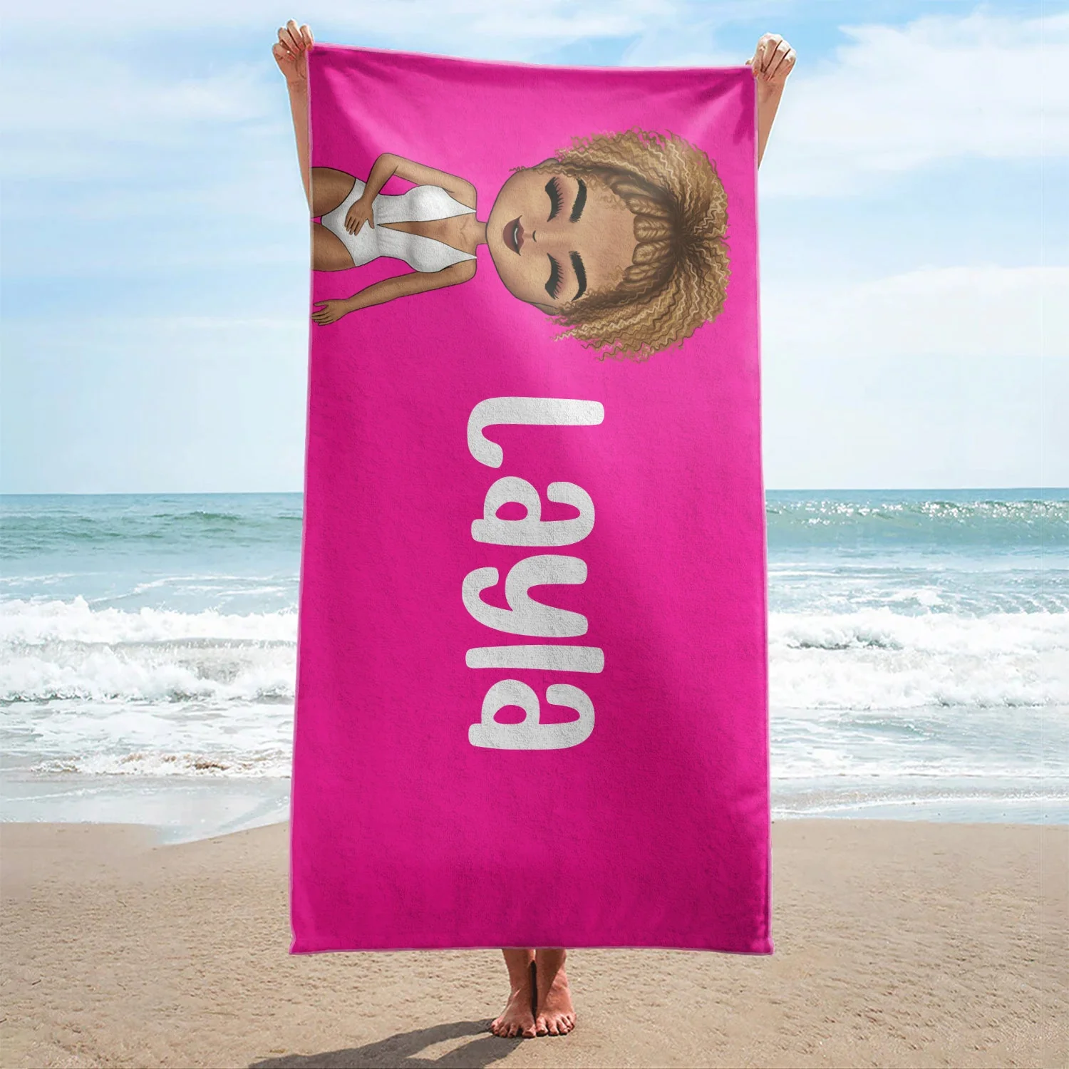 Bold Font Style Travel Beach Summer - Gift For Yourself, Family, Besties - Personalized Custom Beach Towel - Image 2