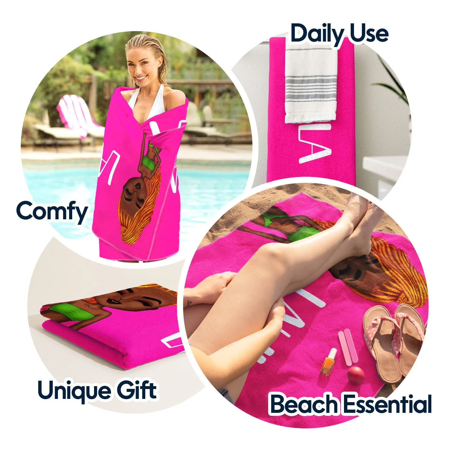 Bold Font Style Travel Beach Summer - Gift For Yourself, Family, Besties - Personalized Custom Beach Towel - Image 5