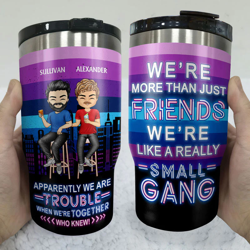 Bonding Over Alcohol Drinking Friends - BFF Bestie Gift - Personalized Custom Triple 3 In 1 Can Cooler - Image 3