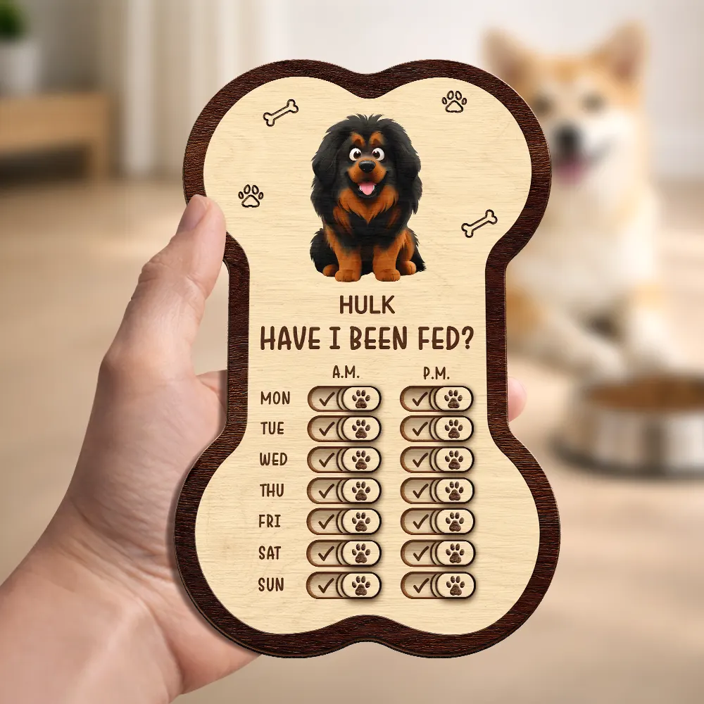 Bone Shaped Feeding And Medication Tracker - Personalized Wooden Pet Feeding Reminder - Image 2