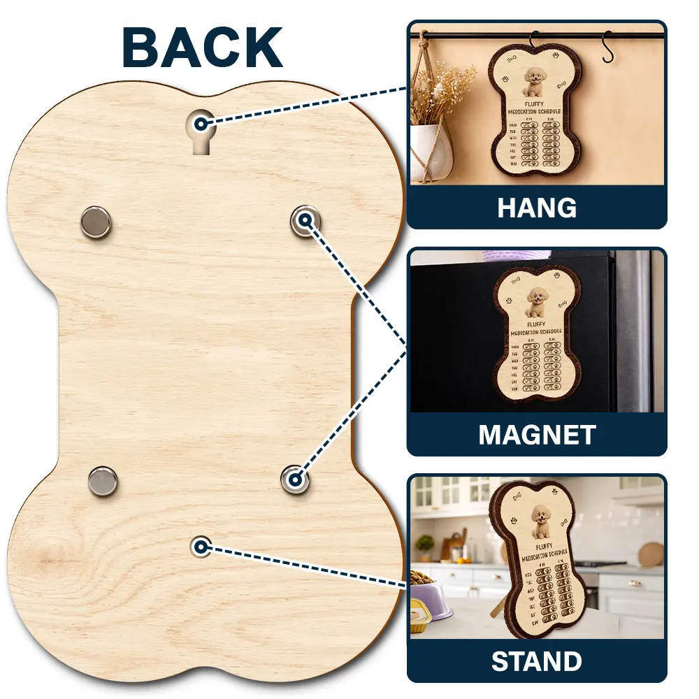 Bone Shaped Feeding And Medication Tracker - Personalized Wooden Pet Feeding Reminder - Image 3