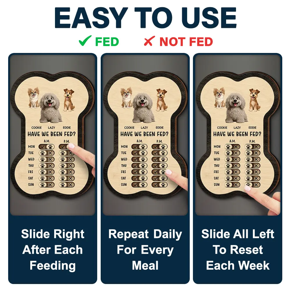 Bone Shaped Feeding And Medication Tracker - Personalized Wooden Pet Feeding Reminder - Image 4